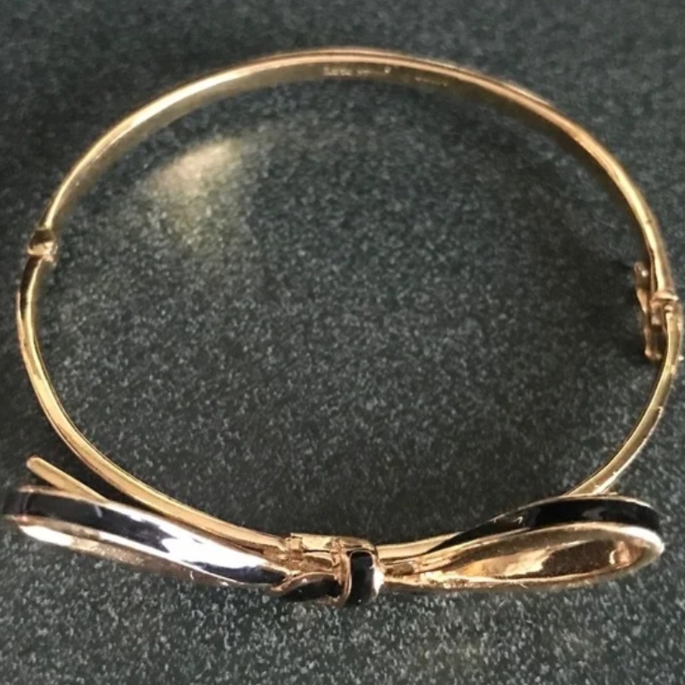 Kate Spade New York Skinny Mini Bow Gold-tone/Black Bangle Bracelet